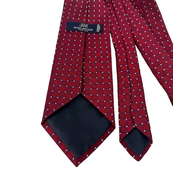 Brooks Brothers Neck Tie Pure‎ Silk Red Geometric Made in USA Mens - Picture 4 of 6